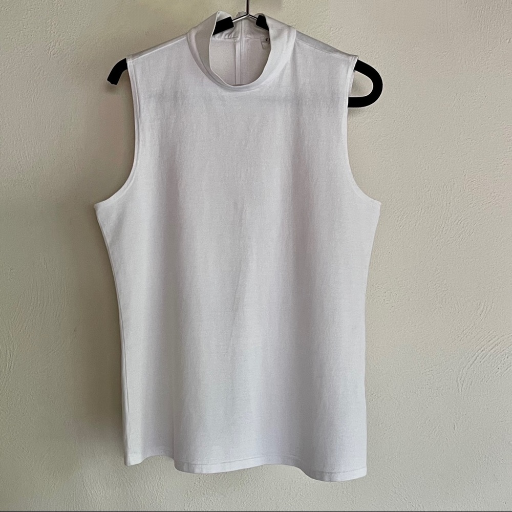 Frame Denim 100% Cotton White Mockneck Sleeveless Top L Made in USA